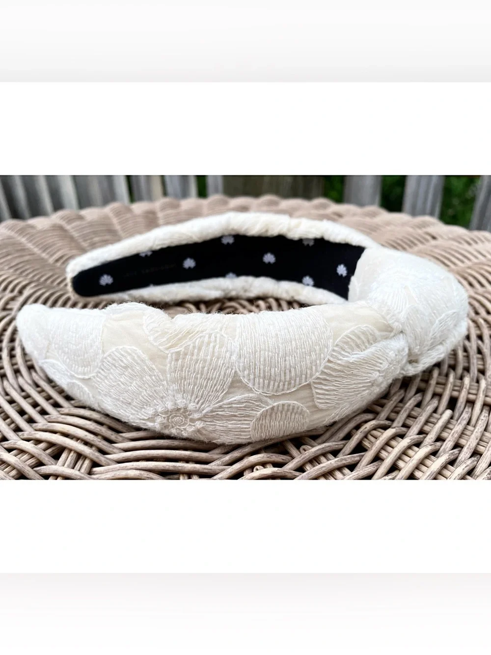 Lele Sadoughi Ivory Lace Knotted Floral Headband Designer Bridal Coquette